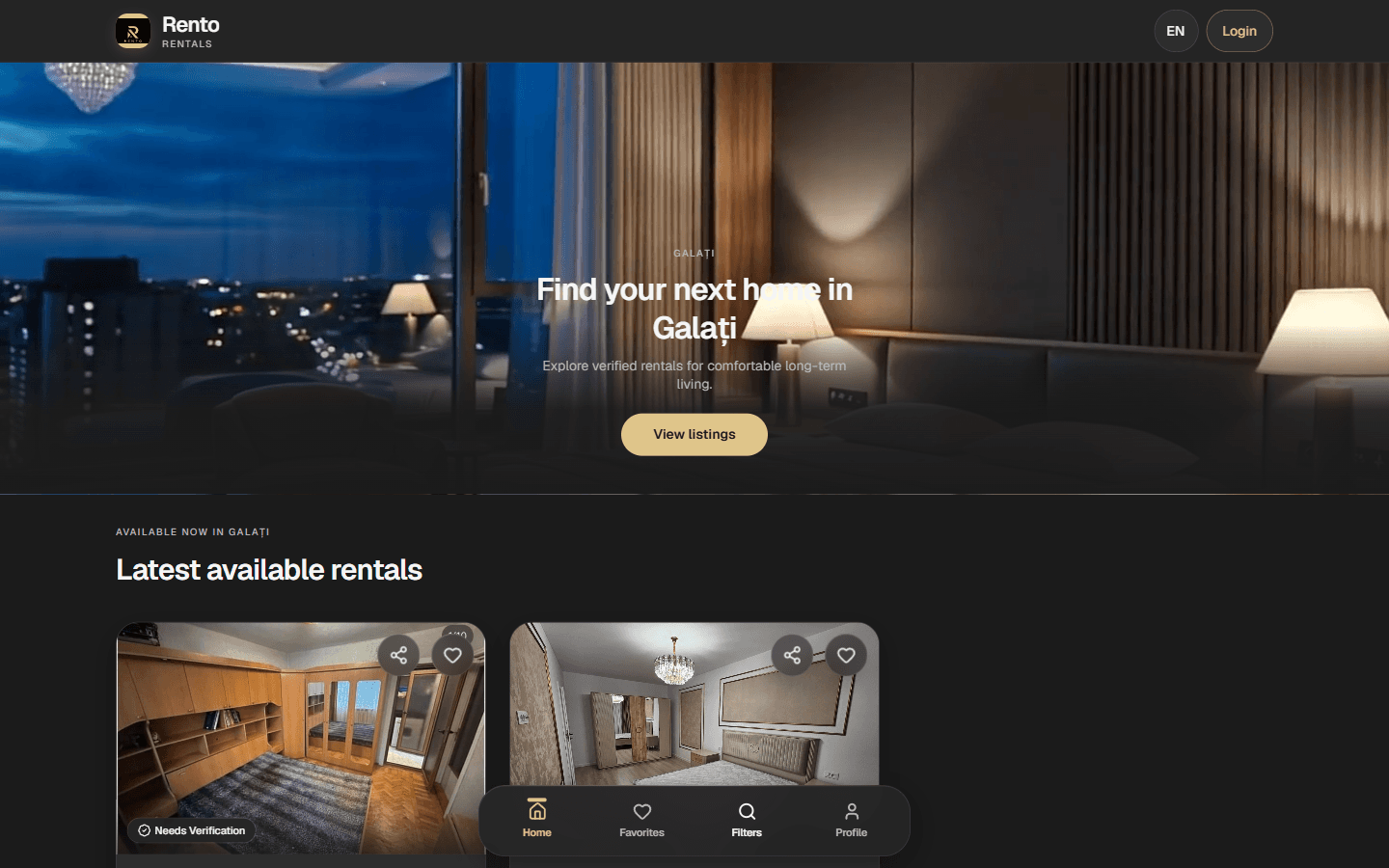 Rento rental platform homepage